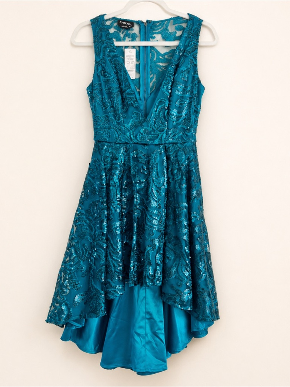 Bebe Deep Lake Sequin Embellished Hi-Lo Dress – Size 2, New With Tags